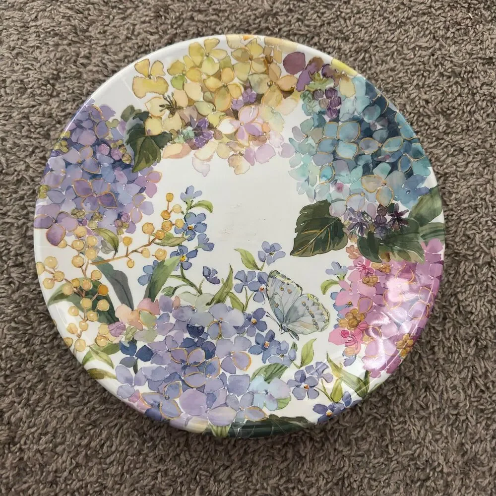 Pier 1 Melamine Dinner Plate 11” Hydrangea Butterfly Floral Summer Patio Outdoor